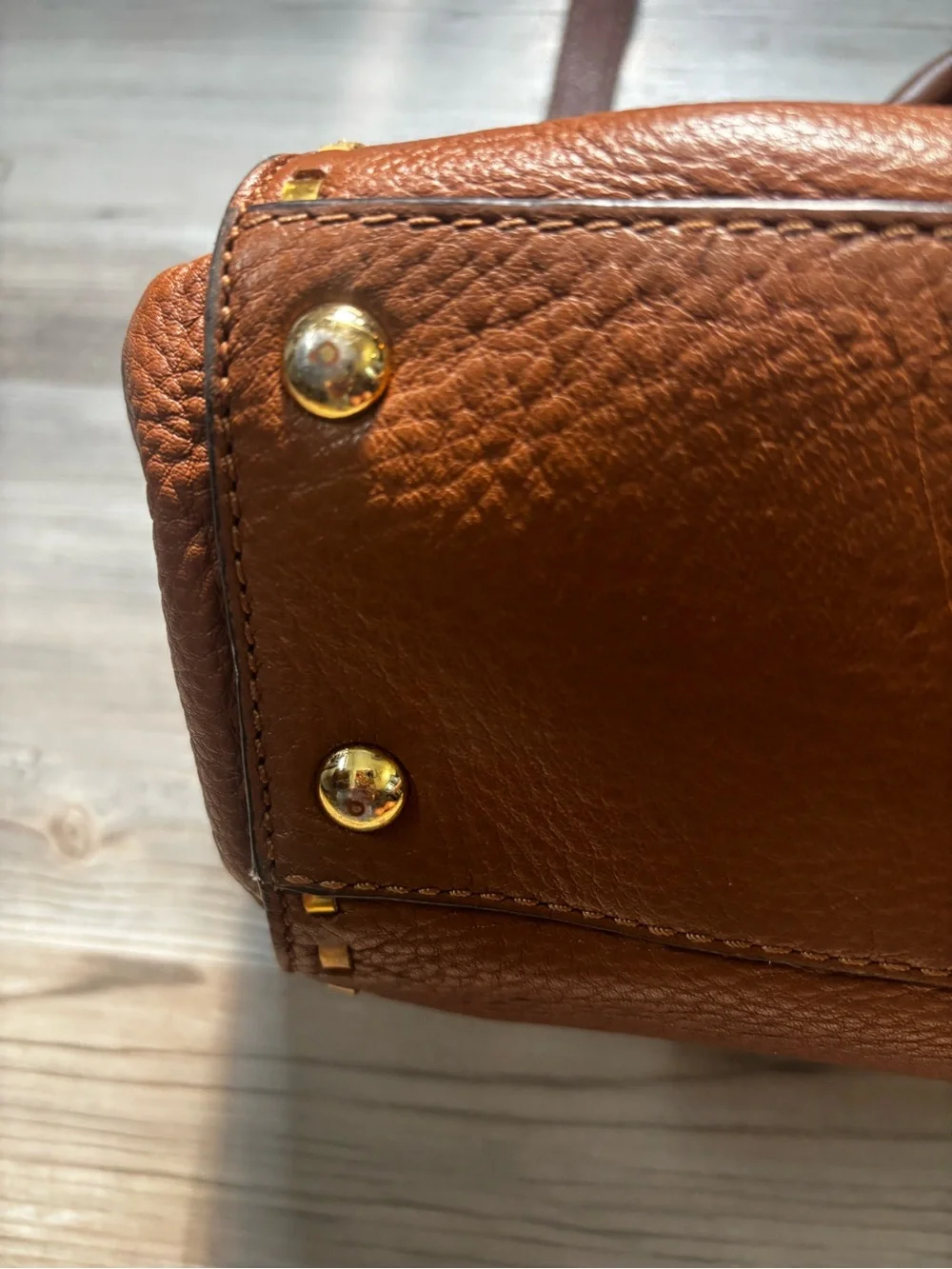 Michael Kors Brown Leather Studded Satchel Crossbody Shoulder Bag
